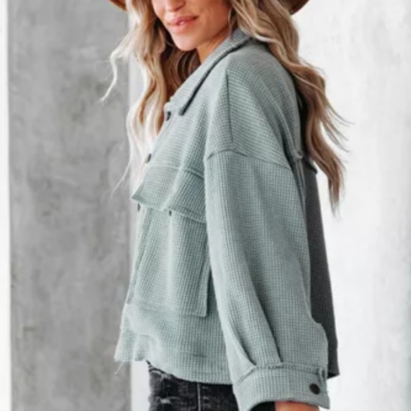 M & 2x left💕New sky blue waffle knit crop jacket - Picture 3 of 15